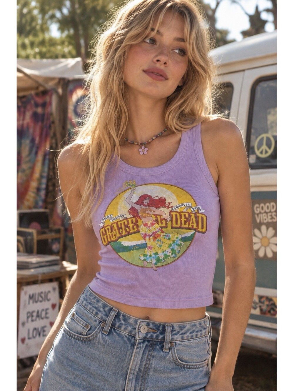 Grateful Dead Womens XS Lavender Cropped Tank Top 2022 GDP Graphic Festival Y2K